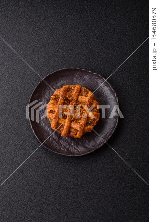 Apple or pumpkin pie or tart is a sweet American autumn treat. American apple pie 134680379