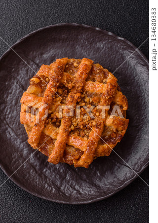 Apple or pumpkin pie or tart is a sweet American autumn treat. American apple pie 134680383