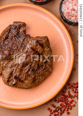 Food, grilled beef steak, roast meat for lunch. Grilled beef steak Food, grilled beef steak, roast meat for lunch. Grilled beef steak 134680942