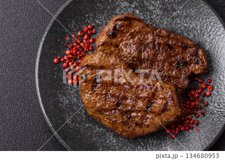 Food, grilled beef steak, roast meat for lunch. Grilled beef steak 134680953