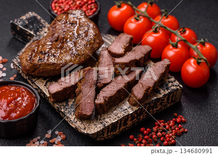 Food, grilled beef steak, roast meat for lunch. Grilled beef steak Food, grilled beef steak, roast meat for lunch. Grilled beef steak 134680991