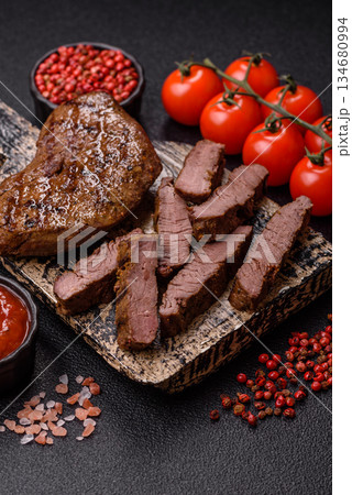 Food, grilled beef steak, roast meat for lunch. Grilled beef steak Food, grilled beef steak, roast meat for lunch. Grilled beef steak 134680994