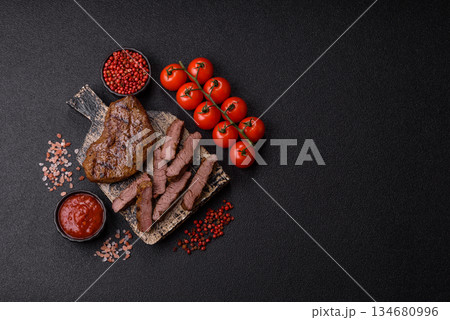 Food, grilled beef steak, roast meat for lunch. Grilled beef steak Food, grilled beef steak, roast meat for lunch. Grilled beef steak 134680996