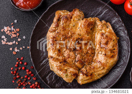 Food, grilled pork steak, roast meat for lunch. Grilled pork steak Food, grilled pork steak, roast meat for lunch. Grilled pork steak 134681021
