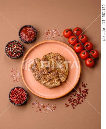 Food, grilled pork steak, roast meat for lunch. Grilled pork steak 134681120