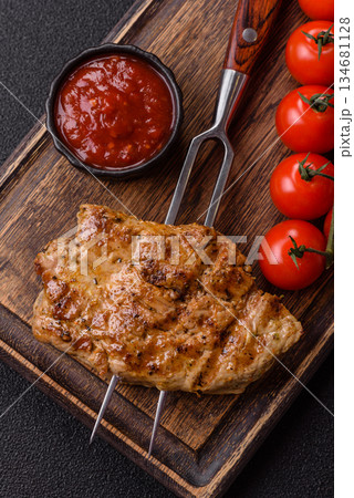 Food, grilled pork steak, roast meat for lunch. Grilled pork steak 134681128