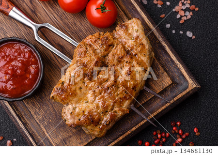 Food, grilled pork steak, roast meat for lunch. Grilled pork steak Food, grilled pork steak, roast meat for lunch. Grilled pork steak 134681130