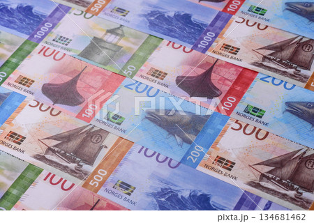 Money, currency of Norway, Norwegian krone banknotes. Norway, Norwegian money Money, currency of Norway, Norwegian krone banknotes. Norway, Norwegian money 134681462