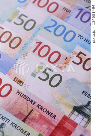 Money, currency of Norway, Norwegian krone banknotes. Norway, Norwegian money Money, currency of Norway, Norwegian krone banknotes. Norway, Norwegian money 134681494