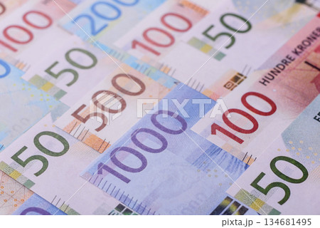 Money, currency of Norway, Norwegian krone banknotes. Norway, Norwegian money Money, currency of Norway, Norwegian krone banknotes. Norway, Norwegian money 134681495