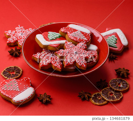 Gingerbread, Christmas cookies, or sweets for a festive family table. Christmas gingerbread Gingerbread, Christmas cookies, or sweets for a festive family table. Christmas gingerbread 134681879