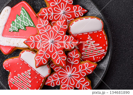 Gingerbread, Christmas cookies, or sweets for a festive family table. Christmas gingerbread Gingerbread, Christmas cookies, or sweets for a festive family table. Christmas gingerbread 134681890