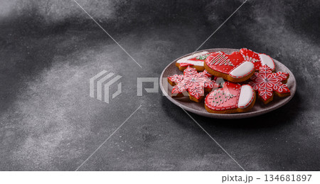 Gingerbread, Christmas cookies, or sweets for a festive family table. Christmas gingerbread Gingerbread, Christmas cookies, or sweets for a festive family table. Christmas gingerbread 134681897