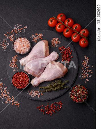 Raw chicken legs, poultry meat for grilling or barbecue. Chicken legs 134682609