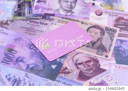 Money background, currency exchange, paper banknotes from different countries. Money cash currency 134682845