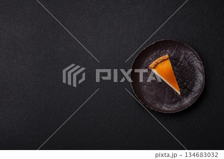 New York cheesecake, a slice of sweet pie, a classic cheesecake dessert. New York cheesecake 134683032