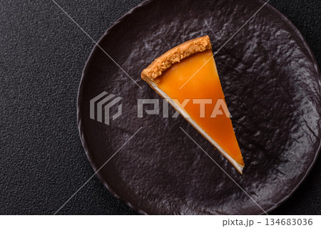 New York cheesecake, a slice of sweet pie, a classic cheesecake dessert. New York cheesecake 134683036