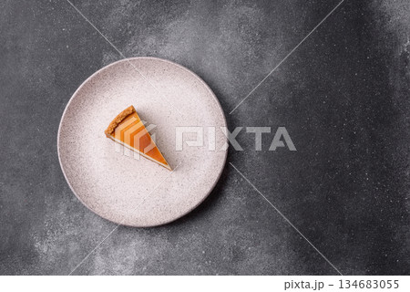 New York cheesecake, a slice of sweet pie, a classic cheesecake dessert. New York cheesecake 134683055