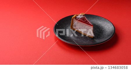Strawberry cheesecake, a slice of sweet pie, a classic cheesecake dessert. Strawberry cheesecake 134683058