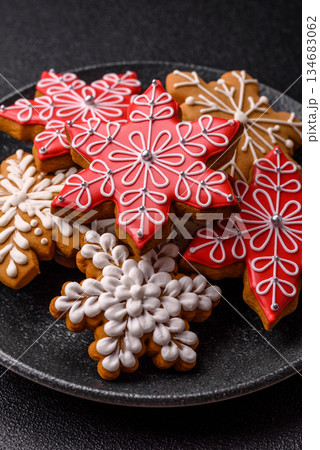 Gingerbread, Christmas cookies, and ornamental holiday baked goods. Christmas gingerbread Gingerbread, Christmas cookies, and ornamental holiday baked goods. Christmas gingerbread 134683062