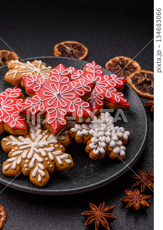 Gingerbread, Christmas cookies, and ornamental holiday baked goods. Christmas gingerbread Gingerbread, Christmas cookies, and ornamental holiday baked goods. Christmas gingerbread 134683066