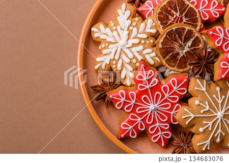 Gingerbread, Christmas cookies, and ornamental holiday baked goods. Christmas gingerbread Gingerbread, Christmas cookies, and ornamental holiday baked goods. Christmas gingerbread 134683076