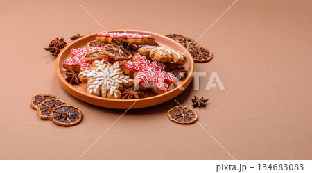 Gingerbread, Christmas cookies, and ornamental holiday baked goods. Christmas gingerbread 134683083