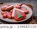 Gingerbread, Christmas cookies, and ornamental holiday baked goods. Christmas gingerbread 134683110