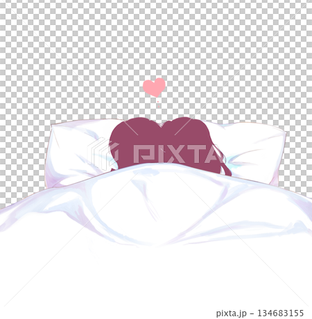 ベッドでキスする男女　影絵 134683155