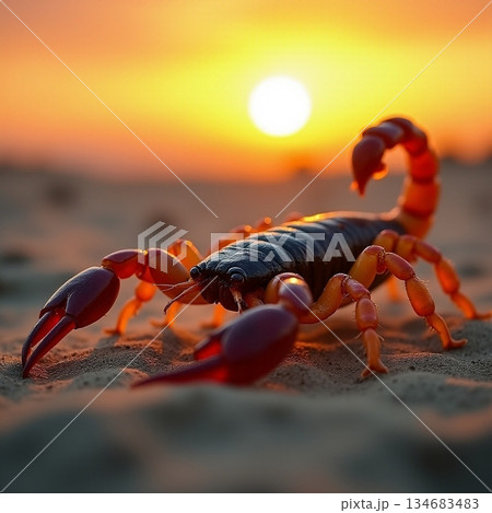 AI generated Predator waits in warm sands, Dangerous insect hides among sandy dunes 134683483