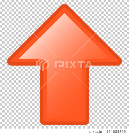 Bright Orange Glossy Upward Arrow Icon Symbol Isolated on Transparent. 134683866