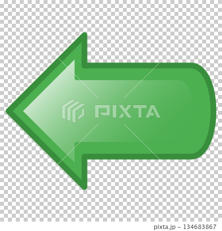 Glossy Green Left Arrow Icon Pointing Back Isolated on Transparent Background 134683867