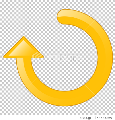 Isolated yellow glossy curved arrow icon for reload or refresh concept. Isolated yellow glossy curved arrow icon for reload or refresh concept. 134683869
