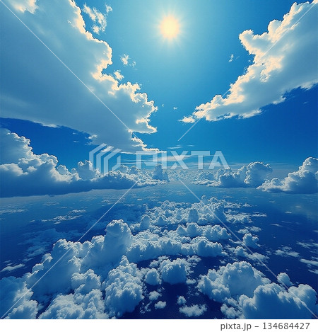 AI generated Expansive aerial view showcasing luminous sunlight among broad sky clouds 134684427