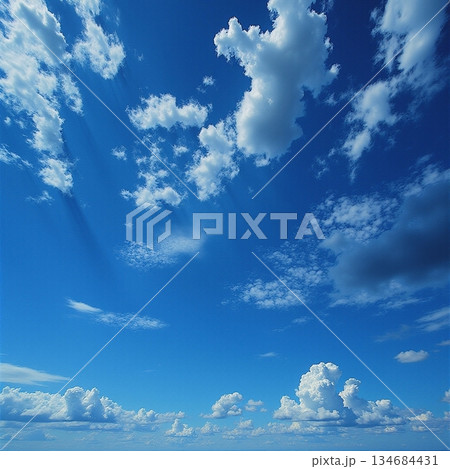 AI generated Vast and clear blue sky extends over peaceful waters basking in sunlight 134684431