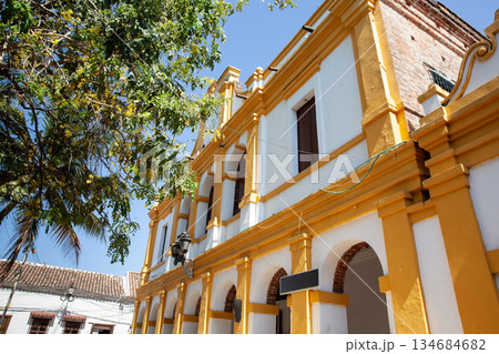 Beautiful colonial streets of the Heritage Town of Santa Cruz de Mompox in Colombia. 134684682
