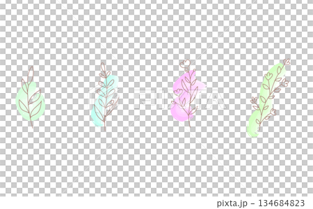 おしゃれな手描きの葉っぱのあしらいセット。水彩のワンポイント付き。 おしゃれな手描きの葉っぱのあしらいセット。水彩のワンポイント付き。 134684823