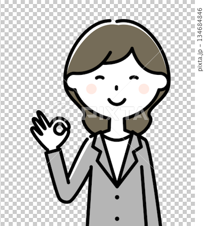 Woman in suit putting out ok sign 134684846