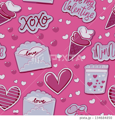 Red and pink hand drawn seamless heart pattern. Ideal for commercial gift wrap, wedding stationery, apparel, and Valentines Day digital marketing. Red and pink hand drawn seamless heart pattern. Ideal for commercial gift wrap, wedding stationery, apparel, and Valentines Day digital marketing. 134684850