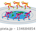 スピードスケートのパシュート競技のイラスト素材です。 134684854