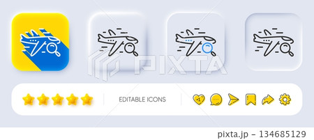 Search flight line icon. Neumorphic, Flat shadow, 3d buttons. Find travel sign. Magnify glass. Line search flight icon. Social media icons. Vector Search flight line icon. Neumorphic, Flat shadow, 3d buttons. Find travel sign. Magnify glass. Line search flight icon. Social media icons. Vector 134685129