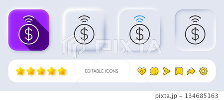 Contactless payment line icon. Neumorphic, Flat shadow, 3d buttons. Dollar exchange sign. Finance symbol. Line contactless payment icon. Social media icons. Vector Contactless payment line icon. Neumorphic, Flat shadow, 3d buttons. Dollar exchange sign. Finance symbol. Line contactless payment icon. Social media icons. Vector 134685163