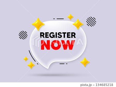 Register now chat speech bubble. Social media concept. Register now tag. Free registration offer. Create an account message. 3d sparkles chat bubble. Vector Register now chat speech bubble. Social media concept. Register now tag. Free registration offer. Create an account message. 3d sparkles chat bubble. Vector 134685218
