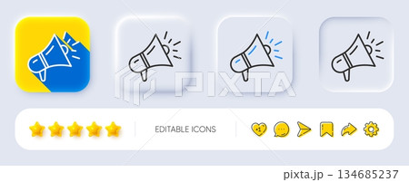 Megaphone line icon. Neumorphic, Flat shadow, 3d buttons. Advertisement device symbol. Brand ambassador loudspeaker sign. Line megaphone icon. Social media icons. Vector 134685237