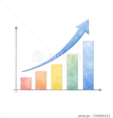 売上や成長をわかりやすく示した上昇グラフのイラスト素材 売上や成長をわかりやすく示した上昇グラフのイラスト素材 134685251