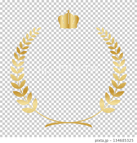 Laurel wreath gold award frame with royal crown 134685325