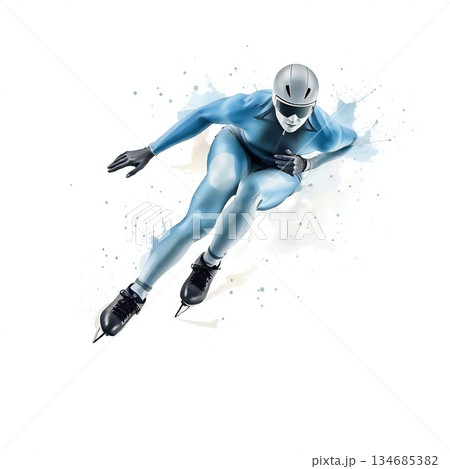 スピードスケート 選手 シルエット インクスプラッシュ風 抽象イラスト スピードスケート 選手 シルエット インクスプラッシュ風 抽象イラスト 134685382