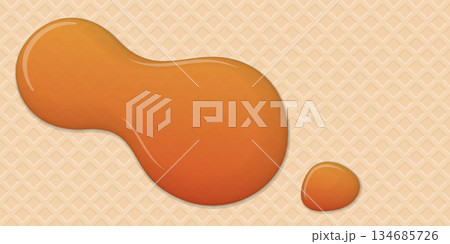 Melted caramel syrup drop on wafer texture background graphic illustration have blank space. Melted caramel syrup drop on wafer texture background graphic illustration have blank space. 134685726