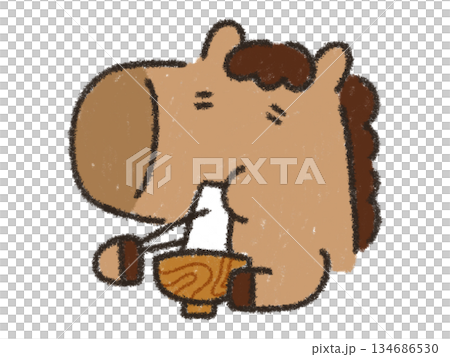 嬉しそうにお雑煮を食べている馬 134686530