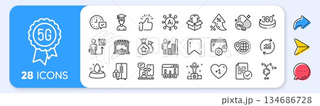 Compliance, Graph chart and Loyalty points line icons. Interest rate, AI generate, Inflation icons. Pack of Survey results, 360 degrees, Refrigerator icon. Winner, Student, Clothing pictogram. Vector 134686728